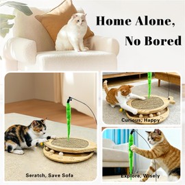 Cat Scratcher with Natural Sisal Pad, 3-in-1 Cat Scratching Board, 2-Tier Kitten Toys with Wooden Ball Track & Swing Toys -No Assembly Cats Activity Center, for Indoor and Outdoor