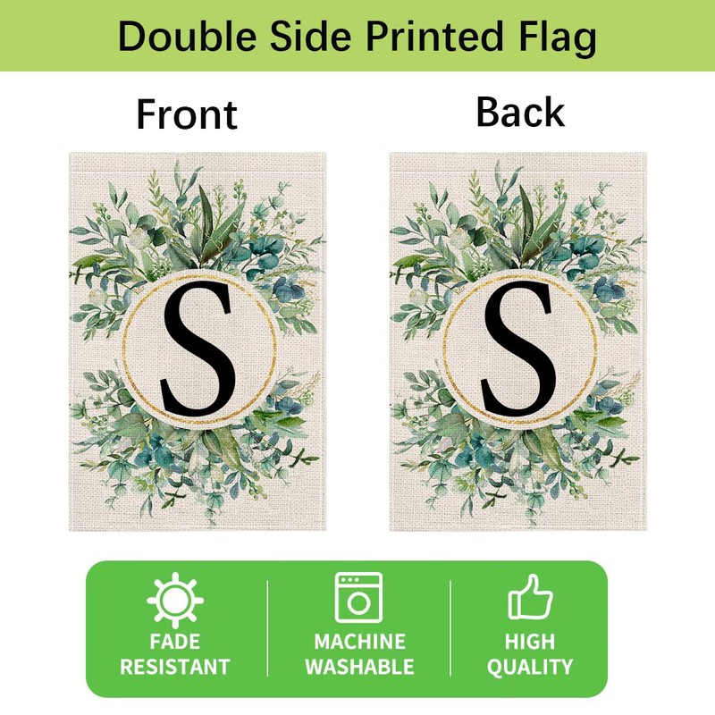 wyooxoo Monogram Letter S Floral Garden Flag 12x18 Inch Double