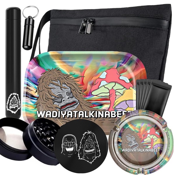 UkGlass Rolling Tray Bundle Smoking Kit - Metal Rolling Tray Stash Bags, Doob Tubes, Ash Tray, Stash Cans & Pipe Screens - Smoking Accessories (Style 6)