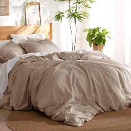 Bedsure Linen Duvet Cover King - Linen Cotton Blend Duvet Cover Set, Khaki Linen Duvet, 3 Pieces, 1 Duvet Cover 104 x 90 Inches and 2 Pillowcases, Comforter Sold Separately