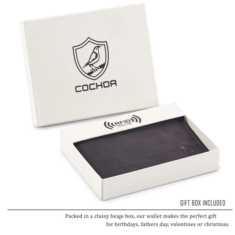 COCHOA Men's Real Leather RFID Blocking Stylish Bifold Wallet with