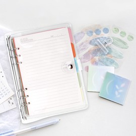 Binder Notebook A6 - Transparent Ring Binder Cover 6 Round Soft PVC Notebook Ring Binder, A6 Refillable, Binder Diary with A6 Filling Paper Ring Binder with 5 Dividers for Office School Journal Book