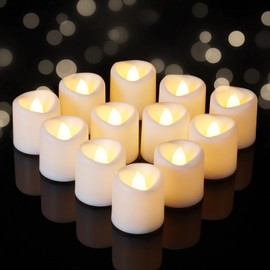 5plots 12-Pack Flameless Candles with Timer, Realistic 3D Flickering Votive Candles, 6H Timer Built-in, 150+Hour Battery Operated Tealights for Wedding, Festival, Indoors, Home Decor(White Base)