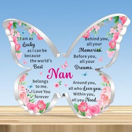 JMIMO Nan Gifts Nan Butterfly Shaped Acrylic Plaque from Granddaughter Grandson,Mothers Day Christmas Birthday Gifts Keepsake for Nan