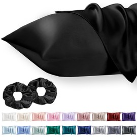 Vielit 2 Pack Satin Pillowcase for Hair and Skin,Soft as Silk Pillowcases for Hair and Skin,Easier Care than Silk Pillow Case Black Pillowcases 50x75cm Gifts for Women Envelope & 2 Scrunchies