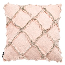SAFAVIEH Home Collection Ashlin Beige/Grey Trellis Fringe 18-inch Square Decorative Accent Throw Pillow (Insert Included) PLS6526G-1818, 19"x19"