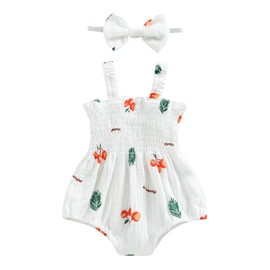 Baby Girl Summer Sleeveless Bodysuits Romper One Piece Jumpsuit Cherry Newborn Girl Outfit Clothes (White, 0-3 Months)
