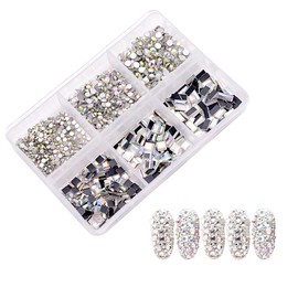 Pack of 1076 3D Rhinestones Nails Nail Art Rhinestones for Nail Art Accessories and Clear Crystal Rhinestones Crafts (Style 06), Silver