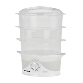 Kalorik Electric Food Steamer with Manual Controls 3-Tier with BPA Free Dishwasher Safe Baskets, 800 Watts and 60-Minute Timer Turbo Steam Feature and Easy Refill, 9-Quarts, White