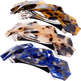 HYFEEL Hair Barrettes Large French Clips Wide Hair Clasp for Women Thick Fine Hair Accessories - Blue Tortoiseshell - 3Pcs (Navy Blue, Brown)