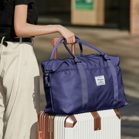 Travel Gym Bag for Women, LANBX Tote Bag Carry on Luggage Sport Duffle Weekender Overnight Bags with Wet Pocket (Dark Blue)