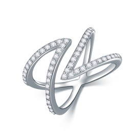 Seiyang Silver 925 Ring for Women in X Shape Open Rings Adjustable with Cubic Zirconia Ring Statement Jewellery Gifts, Metal, CZ