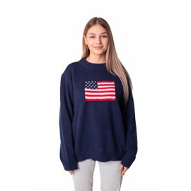 Madore Blue Soft Oversized American Flag Sweater Women 4th of July 2024 USA Outfits Plus Fourth, Medium