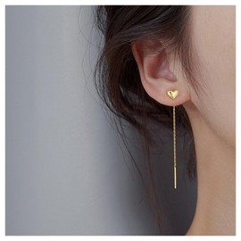 Allereya Vintage Heart Threader Earrings Heart Ear Threader Earrings Long Chain Earrings Gold Bar Earrings Jewellery for Women and Girls (Gold)