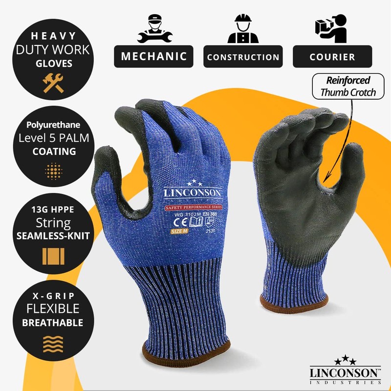 LINCONSON 3 Pack Level 5 Cut Resistant Safety Performance Series