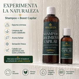 Shampoo Apigreen para Crecimiento Acelerado de Cabello - Fórmula con Boost Capilar para Fortalecer y Nutrir el Cuero Cabelludo - Con Ingredientes Naturales