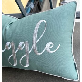 YugTex Romantic Couple Love Sentiment Embroidered Decorative Sayings Lumbar Accent Throw Pillowcase - Snuggle Phrase Decor for Wedding, Anniversary, Valentine - 12x20 Inches, Light Teal