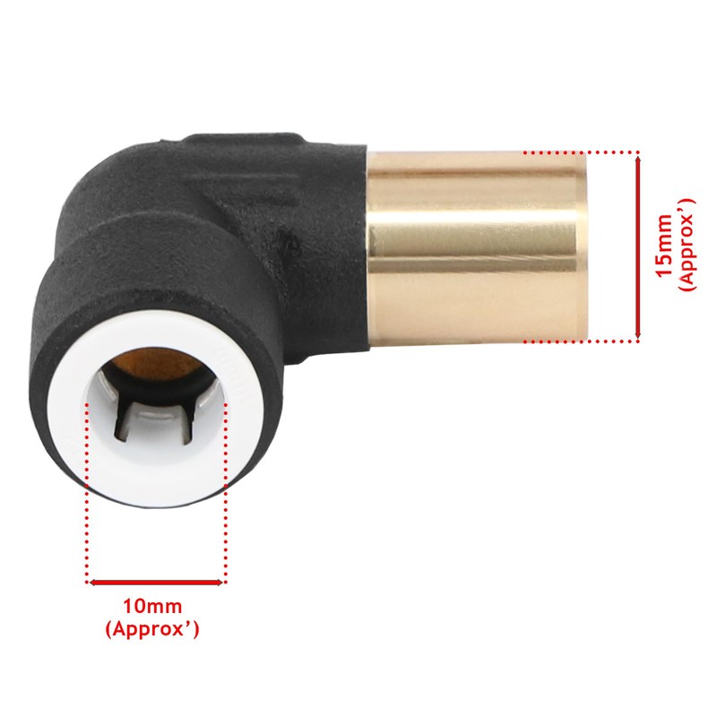 SPARES2GO 15mm x 10mm Push Fit Radiator Valve Black Reducing