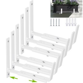 Y&M 6 PCS Adjustable Window Box Brackets for Planter Box, Heavy Duty Wall Mounted Hooks Hangers for Flower Baskets Holder Durable, Brackets for Fence Patio Garden Balcony