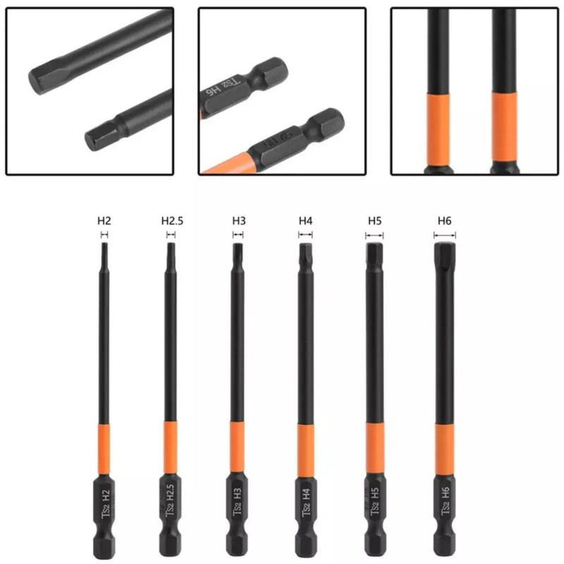 6pcs Assorted Magnetic Allen Key Wrench Drill Bit Attachment Set