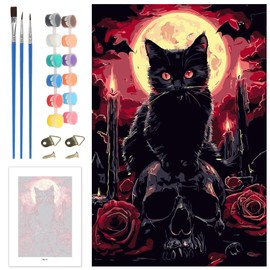 Skyboda Skull Paint by Numbers Kit for Adults Beginners with Frame, Black Cat Adult Paint by Number Kits on Canvas, Easy DIY Oil Painting Kits for Home Decor, 8x12in