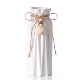 Elegant 8 Inch Ceramic Vase with Geometric Pattern, Decorative Vase with Jute Rope & Heart Charm for Home Décor, Table Centerpieces, and Gifts, Ideal for Living Room, Bedroom, and Office