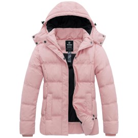 wantdo Women's Ladies Winter Jacket Hooded Puffer Coats Short Puff Coats Pink L