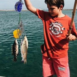 Joyeee Fish Stringer Holder for Fishing, 14.8 Foot Silent Fishing Stringer with 7 Stainless Steel Clip Lock and Line, Heavy Duty Carabiner, Duck Float for Caught Trout Bass Salmon, Keep Alive