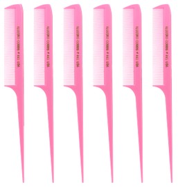 Allegro Combs 441. 8.5 In. Rat Tail Combs Pintail Braiding Or Parting Fine Teeth Rattail Hair Picks Combs Set For Hair Styling USA. 6 Pc. (DEEP PINK)