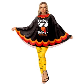 AOBUTE Turkey Costume Women Coolest Turkey Poncho for Party Novelty Thanksgiving Turkeys Cloak Cape
