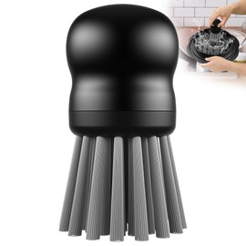 Mini Dish Brush for Cleaning Chicken Shredder, Palm Brush Dish Scrubber with Ergonomic Grip, Kitchen Brush for Washing Dishes, Pans, Pots, Sink, 1 Pack (Black)