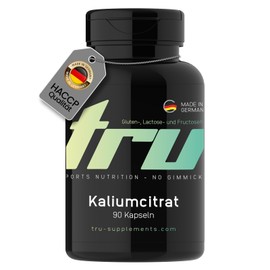 TRU Sports Nutrition | Kaliumcitrat - 90 Kapseln - 900mg Kalium pro Tag - Hochdosiert - 100% Vegan | Herstellung & Laborprüfung in Deutschland