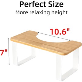 JIAPAIDUO Metal with Wood Squatting Toilet Stool, 7 Inch Bathroom Poop Stool for Adults, Waterproof and Anti-Slip Potty Stool, Healthy Portable Toilet Stool for Adults Kids Seniors White