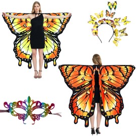 LYL. Ling - Disfraz de Halloween para mujer 2024, alas de mariposa de doble cara para adultos, disfraz de mariposa monarca para mujer, juego de 3 alas de hadas