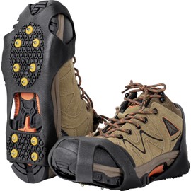 SF Ice Traction Cleats for Shoes and Boots Large Rubber with 10 Steel Studs Crampons for Ice Snow Anti Slip Traction Footwear Black Yellow