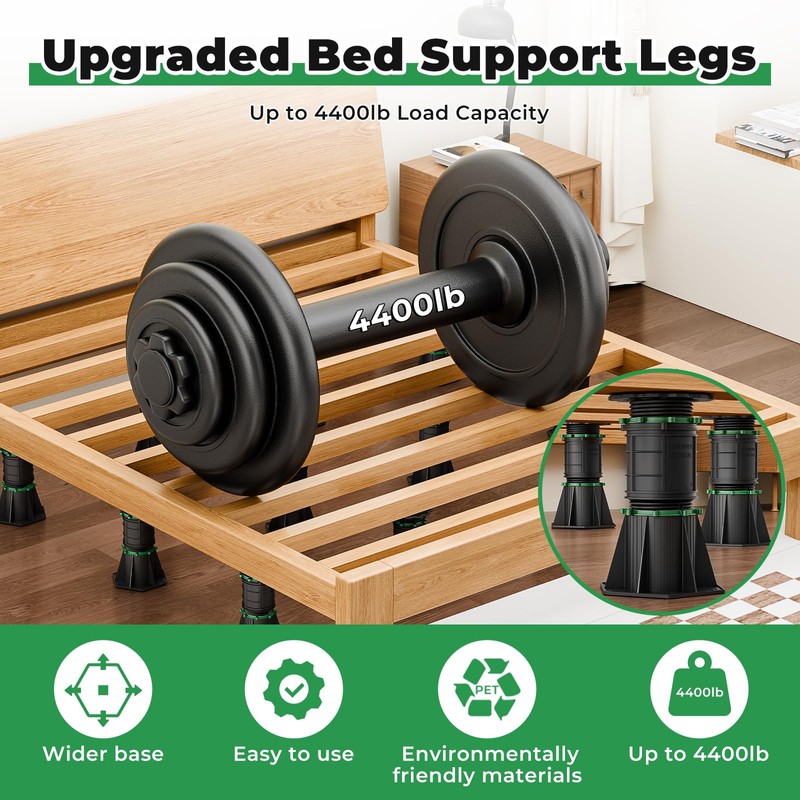 4 Pack Adjustable Bed Support Legs - 6.6"-9.8" Height Frame