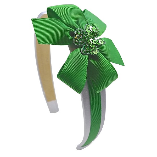 St Patrick's Day Shamrock Girls Sequin Bow Headband By Funny Girl Designs