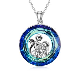 LILALO - Collar de pesadilla para ella de plata de ley 925 Jack and Sally collar Jack and Zero collar con colgante de 100 idiomas con texto "I Love You", regalo de cumpleaños para mujeres, esposa,