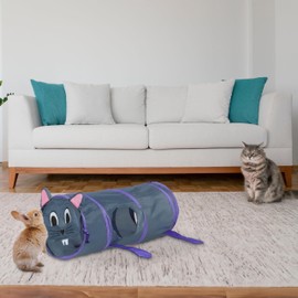 Relaxdays Cat Tunnel Mouse Design Foldable Cat Tube W x D 63 x 26 cm Play Tunnel Cat Accessories Polyester Colourful