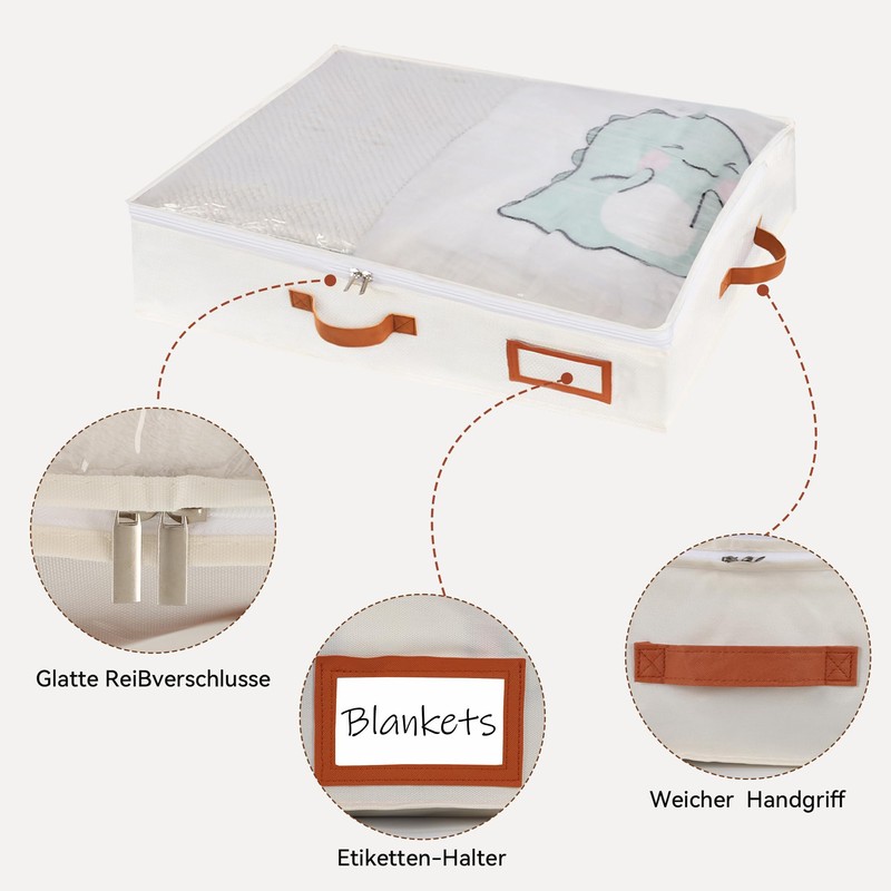 MEKOTRIN Waterproof Underbed Storage Box with Transparent Lid, Leather Handles,
