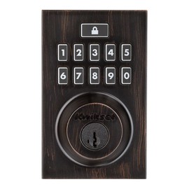Kwikset 914 Contemporary Keypad SmartCode Electronic Deadbolt Smart Lock featuring SmartKey Security and ZigBee 3.0 Technology in Venetian Bronze