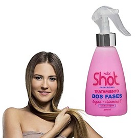 Tratamiento Bifásico Kolor Shot para Cabello Seco y Maltratado con Aceite de Argán, Keratina y Vitamina E, Sin Enjuague, Repara e Hidrata las Fibras Capilares, Acondiciona Reparando las Puntas Abiertas 250ml.