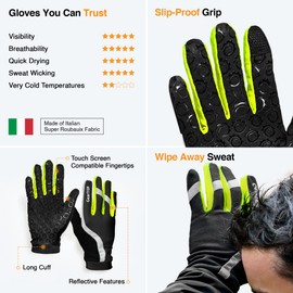 GearTOP Performance and Touch Screen Gloves - Great for Running Rugby Football Walking (Reflective Medium, Green, Grey, Black)