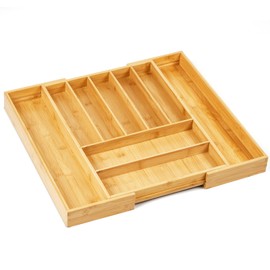 Upolana Premium Bamboo Expandable Drawer Organizer, 7-9 Slots Adjustable Kitchen Drawer Organizer for Large Cooking Utensils Cutlery, Kitchen Drawer Organization - S37011