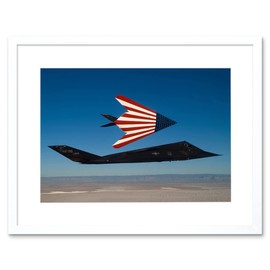 Artery8 USAF F-117 Nighthawks in Flight with American Flag Stealth Stars And Stripes Attack Aircraft Jet Plane Artwork Framed Print Wall Art 9X7 Inch