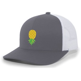 Trenz Shirt Company Mens Upside Down Pineapple Embroidered Mesh Back Trucker Hat Cap-Charcoal/White