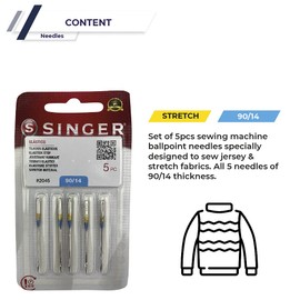 Pack of 10 Sewing Machine Needles for Singer 2045 Strength 90/14 for Elastic Jersey and Knitwear (SUK) 130/705 H-S (Flat Section on One Side) Universal + 10 Clear Bobbins