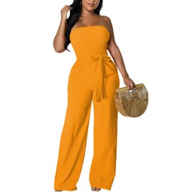 LightlyKiss Women's Summer Sleeveless Off Shoulder Jumpsuit Sexy Fashion Off Back Jumpsuits Elegant Wide Leg Pants Rompers Orange