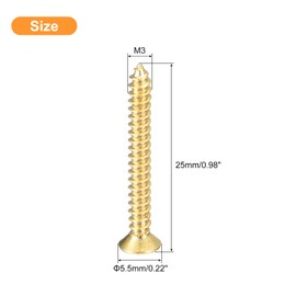 sourcing map 20Pcs Brass Wood Screws, M3 x 25mm Phillips Flat Head Self Tapping Screw WoodWorking Screw for Door Hinges, Wooden Furniture, Home Appliances