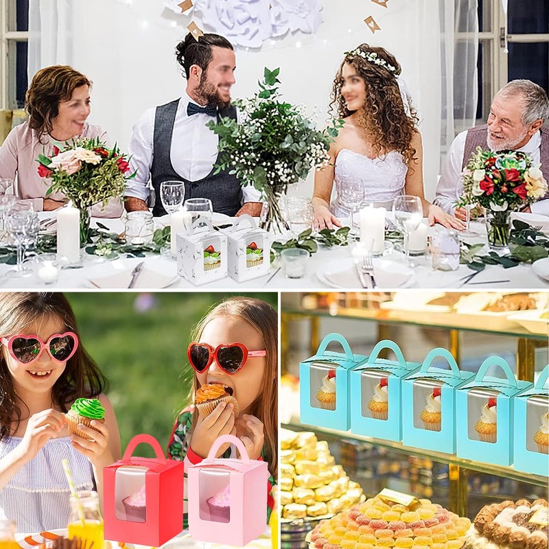 25 Pcs Individual Cupcake Containers, Cupcake Gift Boxes with Window,